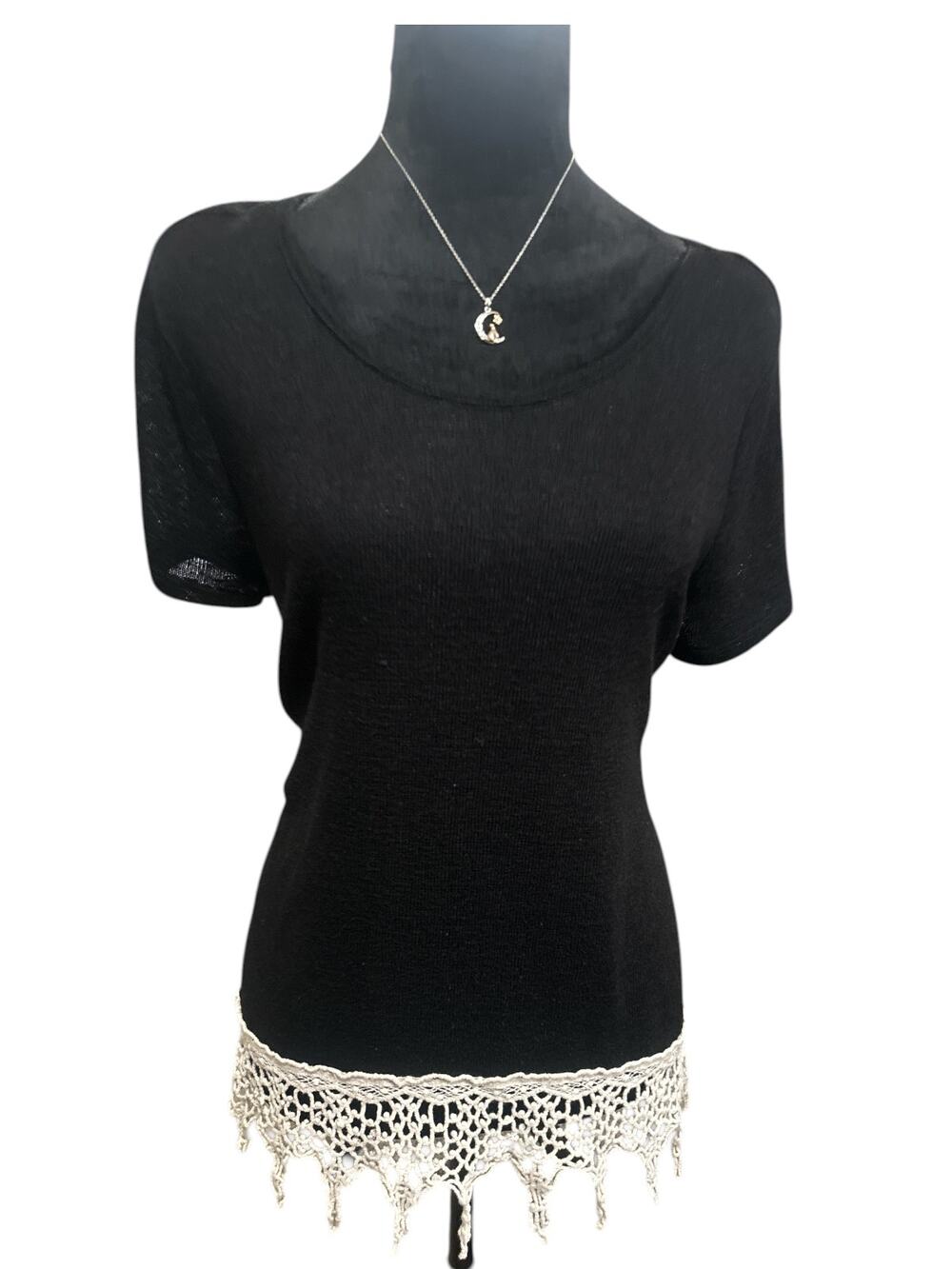 Rue 21 Black  Short Sleeve Top Crochet Fringe Bottom-Size XL